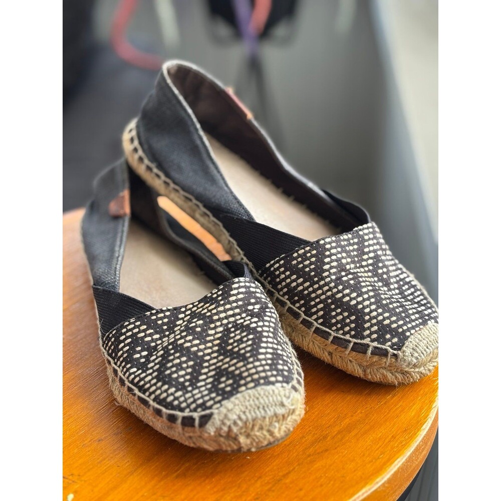 Sperry Black Patterned Espadrille Flats with Natural Jute Trim